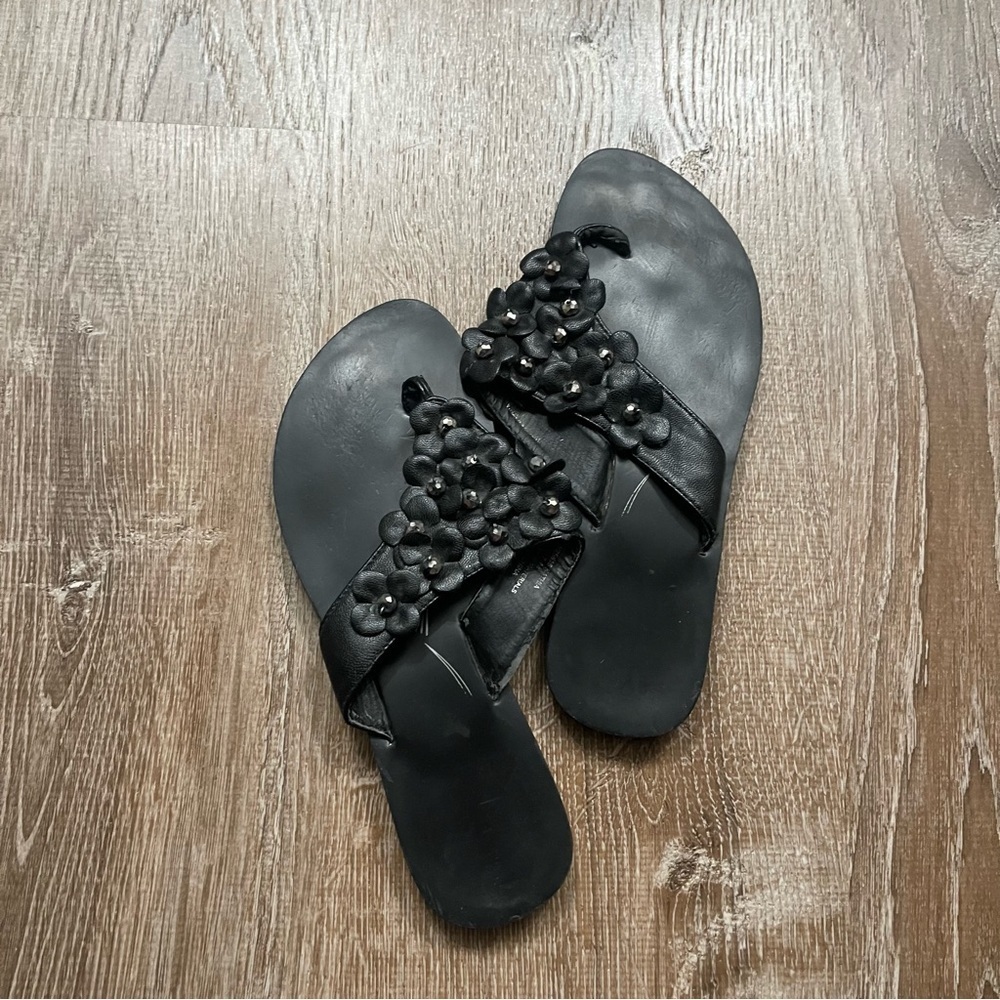 Black Beaded Sandals with Open-Toe Design